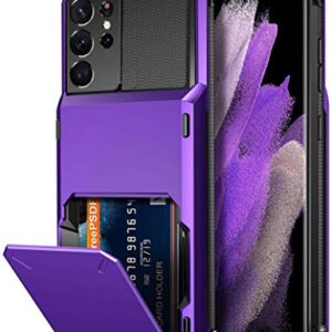 Vofolen for Galaxy S21 Ultra Case Wallet 4-Card Flip Cover Credit Card Holder Slot Back Pocket Dual Layer Protective Hybrid Hard Shell Bumper Armor Case for Samsung S21 Ultra 6.8 Purple