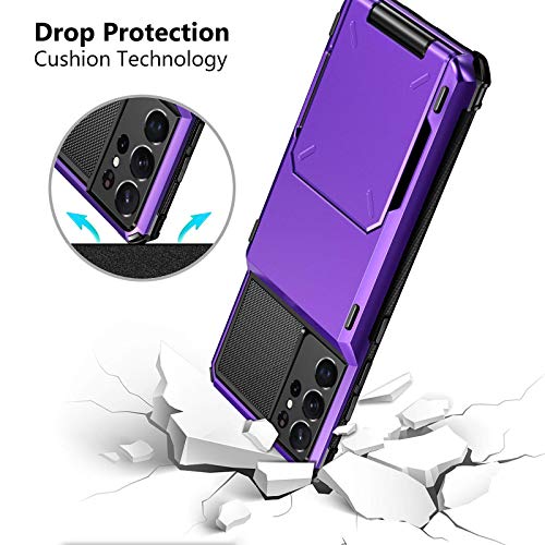 Vofolen for Galaxy S21 Ultra Case Wallet 4-Card Flip Cover Credit Card Holder Slot Back Pocket Dual Layer Protective Hybrid Hard Shell Bumper Armor Case for Samsung S21 Ultra 6.8 Purple