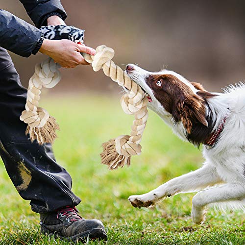 Fida Dog Rope Toys for Large/Medium Aggressive Chewers, Tough Rope Chew Toy, 3 Feet 5 Knots Indestructible Natural Cotton Rope, Tug of War Dog Pull Rope Teeth Cleaning