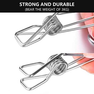 12 Pack 304 Stainless Steel Metal Long Tail Clip with Hooks Clothes Pins Hanging Universal Clips for Kitchen Bathroom Office