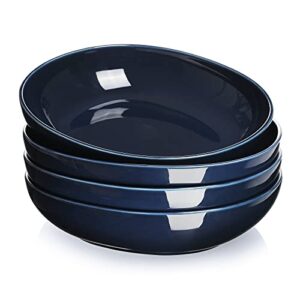 teocera pasta bowls, salad bowls set, large serving bowls, 50 ounce porcelain navy bowls set of 4 - square design, microwave dishwasher safe