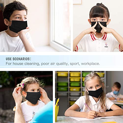 Taimu TM Kids Face Mask Black Disposable Kids Masks for Protection Breathable Black Face Masks Cute Facemasks for Children 50Pcs