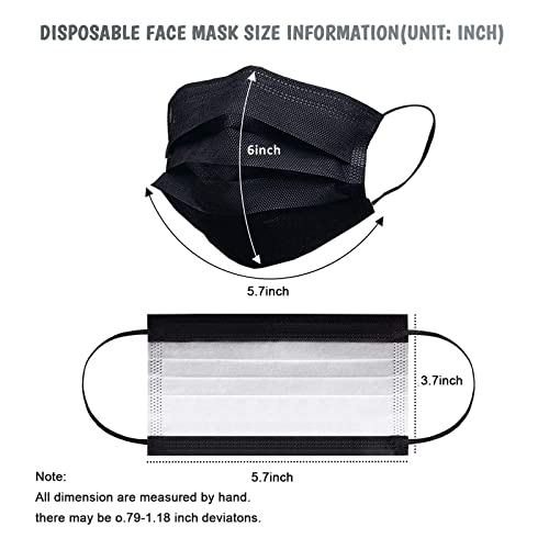 Taimu TM Kids Face Mask Black Disposable Kids Masks for Protection Breathable Black Face Masks Cute Facemasks for Children 50Pcs