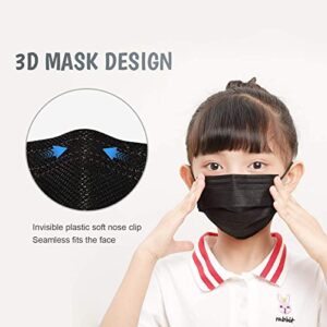 Taimu TM Kids Face Mask Black Disposable Kids Masks for Protection Breathable Black Face Masks Cute Facemasks for Children 50Pcs
