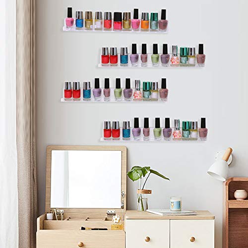 TOOGM 6 Pack 72-88 Bottles Clear Acrylic Shelf Nail Polish Rack Salon Hanging Wall Display Storage Rack,6 pcs Acrylic Floating Wall Mount Ledges Mounted Organizer Makeup Shelves,Clear