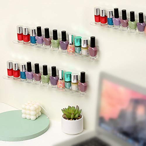 TOOGM 6 Pack 72-88 Bottles Clear Acrylic Shelf Nail Polish Rack Salon Hanging Wall Display Storage Rack,6 pcs Acrylic Floating Wall Mount Ledges Mounted Organizer Makeup Shelves,Clear