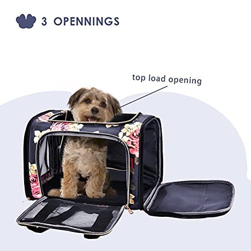 SUPPETS Pet Carrier Airline Approved Cat Carrier Breathable Mesh Pet Travel Carrier for Cats Dogs with Washable Portable Mat,Detachable Shoulder Strap,Blue Peony