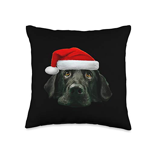 Christmas Dogs Santa Hat Gift Shirt Co. Black Lab Shirt Cute Santa Hat Image Funny Christmas Gift Throw Pillow, 16x16, Multicolor