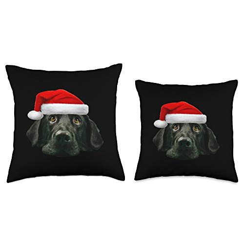 Christmas Dogs Santa Hat Gift Shirt Co. Black Lab Shirt Cute Santa Hat Image Funny Christmas Gift Throw Pillow, 16x16, Multicolor