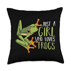 best gift ideas frog animal lover just a girl who loves frogs aquarium amphibians animal lover throw pillow, 18x18, multicolor