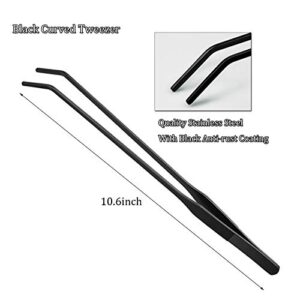 Black Aquarium Tweezers Set HRASY Stainless Steel Straight and Curved Tweezers Long Handle Reptile Feeding Tongs for Fish Tank Aquatic Plants, Pack of 2, 10.6 Inch