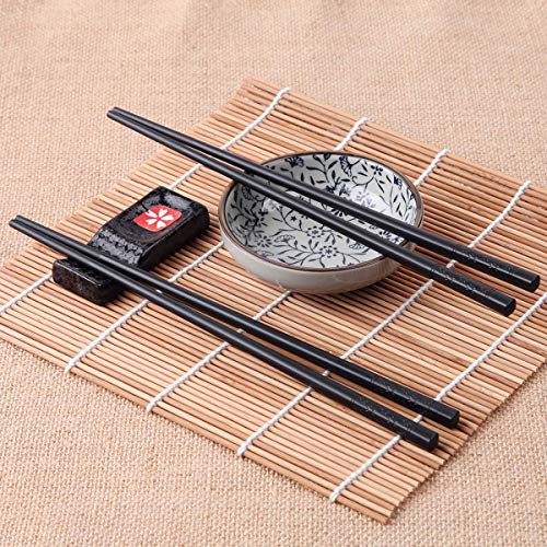 VIWIK 5 Pairs Fiberglass Premium Chopsticks Reusable Classic Japanese Korean Chopsticks Easy to Use Lightweight Chopsticks Dishwasher Safe Matte Anti-slip Gift Sets with Box, 9.6 inch