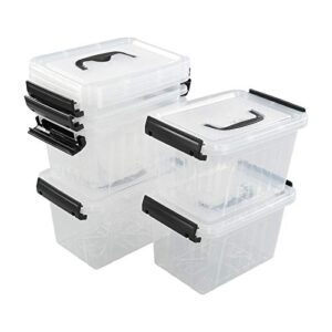 farmoon 3.5 quart clear storage bin, small plastic stackable box/cotainer with lid and black handle, 6 packs