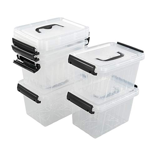 Farmoon 3.5 Quart Clear Storage Bin, Small Plastic Stackable Box/Cotainer with Lid and Black Handle, 6 Packs