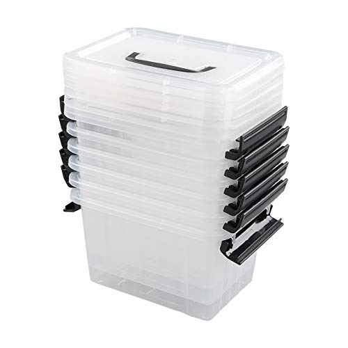 Farmoon 3.5 Quart Clear Storage Bin, Small Plastic Stackable Box/Cotainer with Lid and Black Handle, 6 Packs