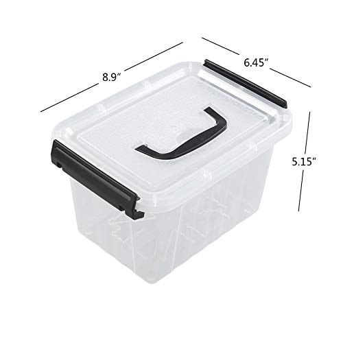 Farmoon 3.5 Quart Clear Storage Bin, Small Plastic Stackable Box/Cotainer with Lid and Black Handle, 6 Packs