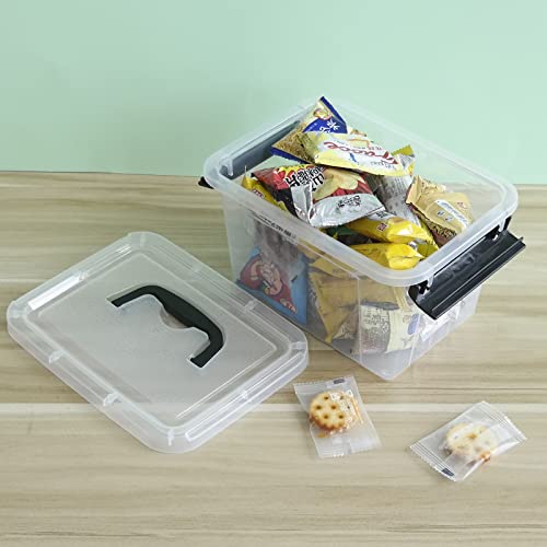 Farmoon 3.5 Quart Clear Storage Bin, Small Plastic Stackable Box/Cotainer with Lid and Black Handle, 6 Packs