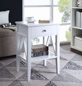 raamzo white finish nightstand side end table with drawer and a-design sides
