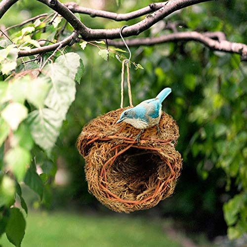 Hummingbird Bird Nest, Handwoven Straw Grass Hanging Bird Hut Grass Woven Parakeet Breeding Cave Cozy Resting Place Sparrow House for Cockatiel Parrots Parakeet Conures Finch (H02)