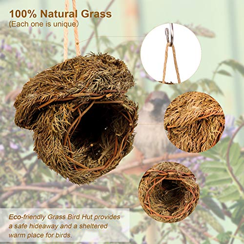 Hummingbird Bird Nest, Handwoven Straw Grass Hanging Bird Hut Grass Woven Parakeet Breeding Cave Cozy Resting Place Sparrow House for Cockatiel Parrots Parakeet Conures Finch (H02)