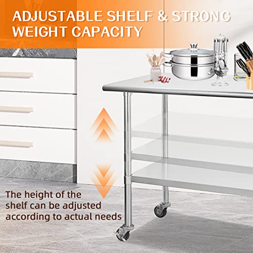 HOCCOT Stainless Steel Prep & Work Table with Adjustable Shelf, with Wheels, Kitchen Island, Commercial Workstations, Utility Table in Kitchen Garage Laundry Room Outdoor BBQ, 24" X 30"