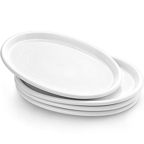 LE TAUCI Ceramic Serving Platter, Serving Dishes for Entertaining, Sandwich Trays for Serving Food, Dessert Taco Sushi Appetizer Serving Trays for Party, 12 Inch Oval Dinner Plates, Set of 4, White