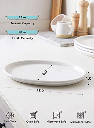 LE TAUCI Ceramic Serving Platter, Serving Dishes for Entertaining, Sandwich Trays for Serving Food, Dessert Taco Sushi Appetizer Serving Trays for Party, 12 Inch Oval Dinner Plates, Set of 4, White