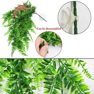 kathson Bearded Dragon Hammock Reptile Plant Hanging Terrarium Boston Plant Jungle Climber Vines Flexible Leaves Lizards Habitat Decor Accessories Coconut Hide for Chameleon Gecko Snakes 5PCS