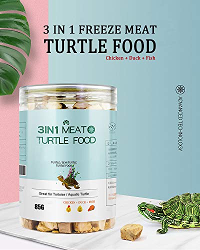 BNYEE 3 in 1 Meat Turtle Food - Chicken & Duck & Fish Meat Natural Freeze Dried Human-Grade Turtle Treats