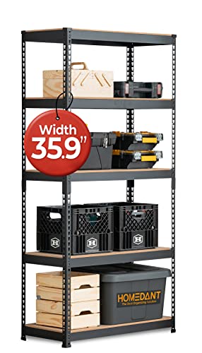 HOMEDANT 5-Tier Laminated Metal Shelving Unit Adjustable Garage Storage Utility Rack Heavy Duty Shelves Organization Multipurpose Shelf Warehouse Basement Pantry Shed 35.9" W x 16.2" D x 71.3" H 1Pack