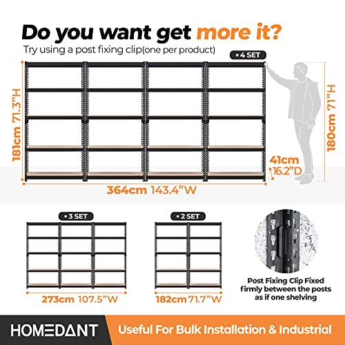 HOMEDANT 5-Tier Laminated Metal Shelving Unit Adjustable Garage Storage Utility Rack Heavy Duty Shelves Organization Multipurpose Shelf Warehouse Basement Pantry Shed 35.9" W x 16.2" D x 71.3" H 1Pack