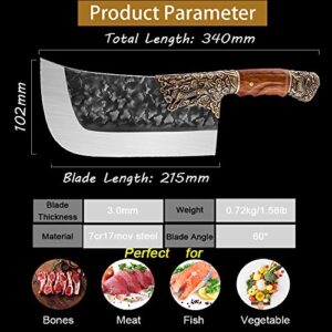 Purple Dragon Meat Cleaver Knife Heavy Duty Butcher Knife Hand Forged Professional Bone Chopper outdoor Knife High Carbon Steel Sharp for Home or Restaurant with Gift Box