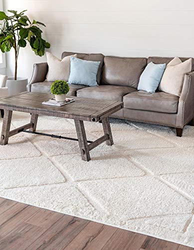 Rugs.com Lattice Shag Collection Rug – 5' x 8' Ivory Shag Rug Perfect for Living Rooms, Large Dining Rooms, Open Floorplans