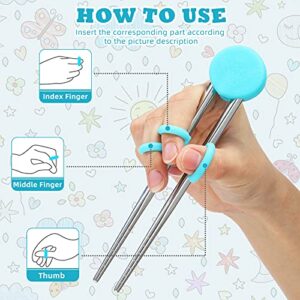 2 Pairs Training Chopsticks for Kids, Children Learning Chopsticks Helper Stainless Steel Reusable Metal Chopsticks (Blue, Pink)