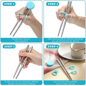 2 Pairs Training Chopsticks for Kids, Children Learning Chopsticks Helper Stainless Steel Reusable Metal Chopsticks (Blue, Pink)