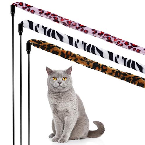 3 Pieces Jungle Cat Wand Cat Teaser Charmer Interactive Cat Toys Wand Fun Cat Kitten Kitty Playing Toy, 3 Styles (Classic Color)