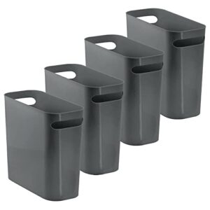 mdesign plastic small trash can, 1.5 gallon/5.7-liter wastebasket, narrow garbage bin, handles for bathroom, laundry, home office - holds waste, recycling, 10" high, aura collection, 4 pack, dark gray