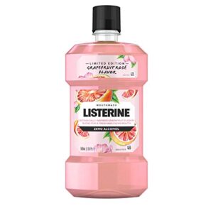 listerine zero alcohol mouthwash, oral rinse kills up to 99% of bad breath germs, limited edition grapefruit rose flavor, 500 ml