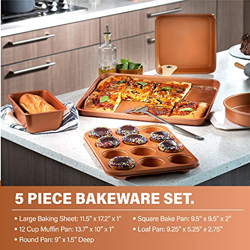 Gotham Steel Hammered Copper Collection – 20 Piece Premium Cookware & Bakeware Set with Nonstick Copper Coating, Includes Skillets, Stock Pots, Deep Square Fry Basket, Cookie Sheet and Baking Pans