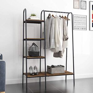 dlandhome free-standing garment clothing racks, home metal clothing rack with 4-tier storage shelves and hanging rod closet storage organizer clothing rack for bedroom living room entryway