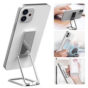 phone ring holder, senose phone kickstand holder for hand, foldable phone finger holder grip for magnetic car mount compatible for iphone any smartphone, silver