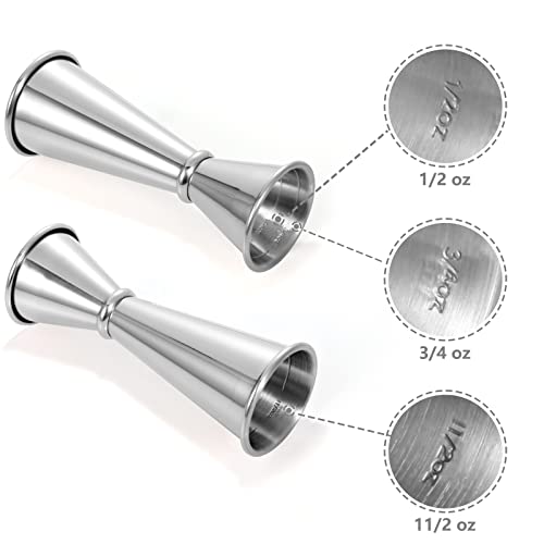 Japanese Jigger 2 oz 1 oz - MOSEHOOT Jigger for Bartending, Stainless Steel Bar Alcohol Measuring Tools - Silver