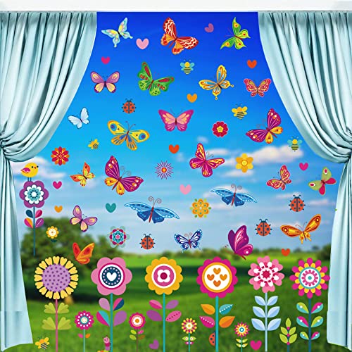 DmHirmg Spring Window Clings Butterfly Flower Window Stickers Summer Window Clings Decals Spring Static Clings for Window Glass Decoration Spring Party Baby Shower Birthday Supplies 9 Sheets