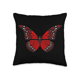 red butterfly black background throw pillow, 16x16, multicolor