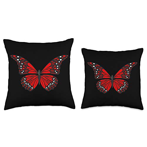Red Butterfly Black Background Throw Pillow, 16x16, Multicolor