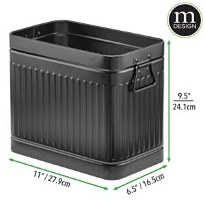 mDesign Decorative Retro Vintage Farmhouse Rectangle Metal Small Trash Can Wastebasket, Garbage Container Bin with Handles for Bathrooms, Powder Rooms, Kitchens - Oscar Collection, Black