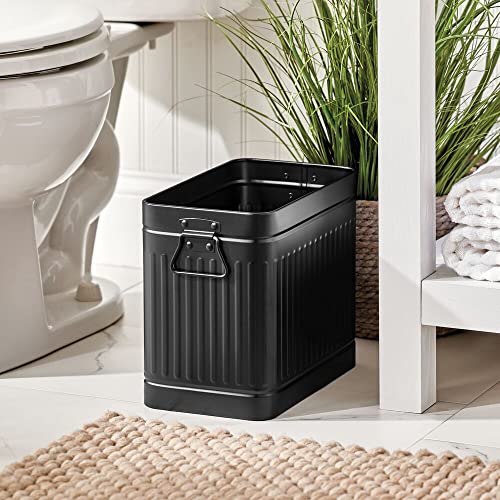 mDesign Decorative Retro Vintage Farmhouse Rectangle Metal Small Trash Can Wastebasket, Garbage Container Bin with Handles for Bathrooms, Powder Rooms, Kitchens - Oscar Collection, Black