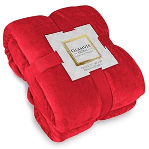 glamvie home soft reversible sherpa twin size blanket- warm, ultra-plush, dual-sided sherpa and fleece cover for full or twin bed or couch- fluffy, luxurious faux-sheepskin (60” x 80”) (red)