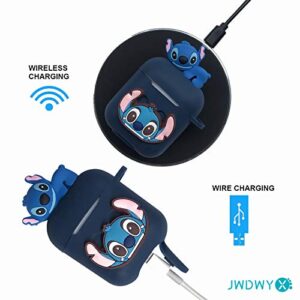 Stitch Cartoon Case for Apple Airpod 2nd 1st, 9 in 1 Accessories Set Protective Cover,3D Anime Designed Silicone Case/Stitch Keychain/Metal dust Sticker/Anti-Lost Rope.The Best Gift