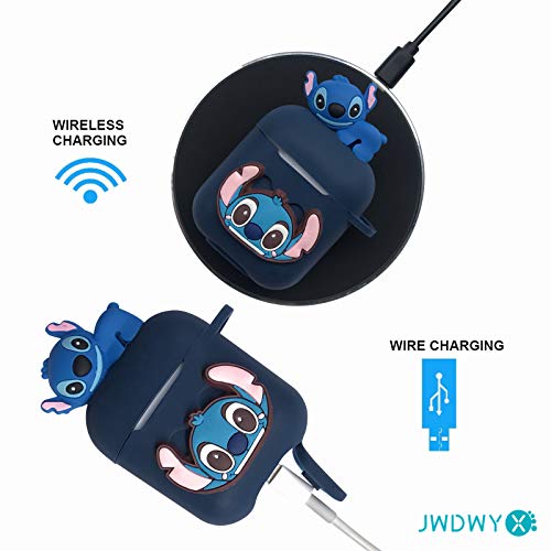 Stitch Cartoon Case for Apple Airpod 2nd 1st, 9 in 1 Accessories Set Protective Cover,3D Anime Designed Silicone Case/Stitch Keychain/Metal dust Sticker/Anti-Lost Rope.The Best Gift